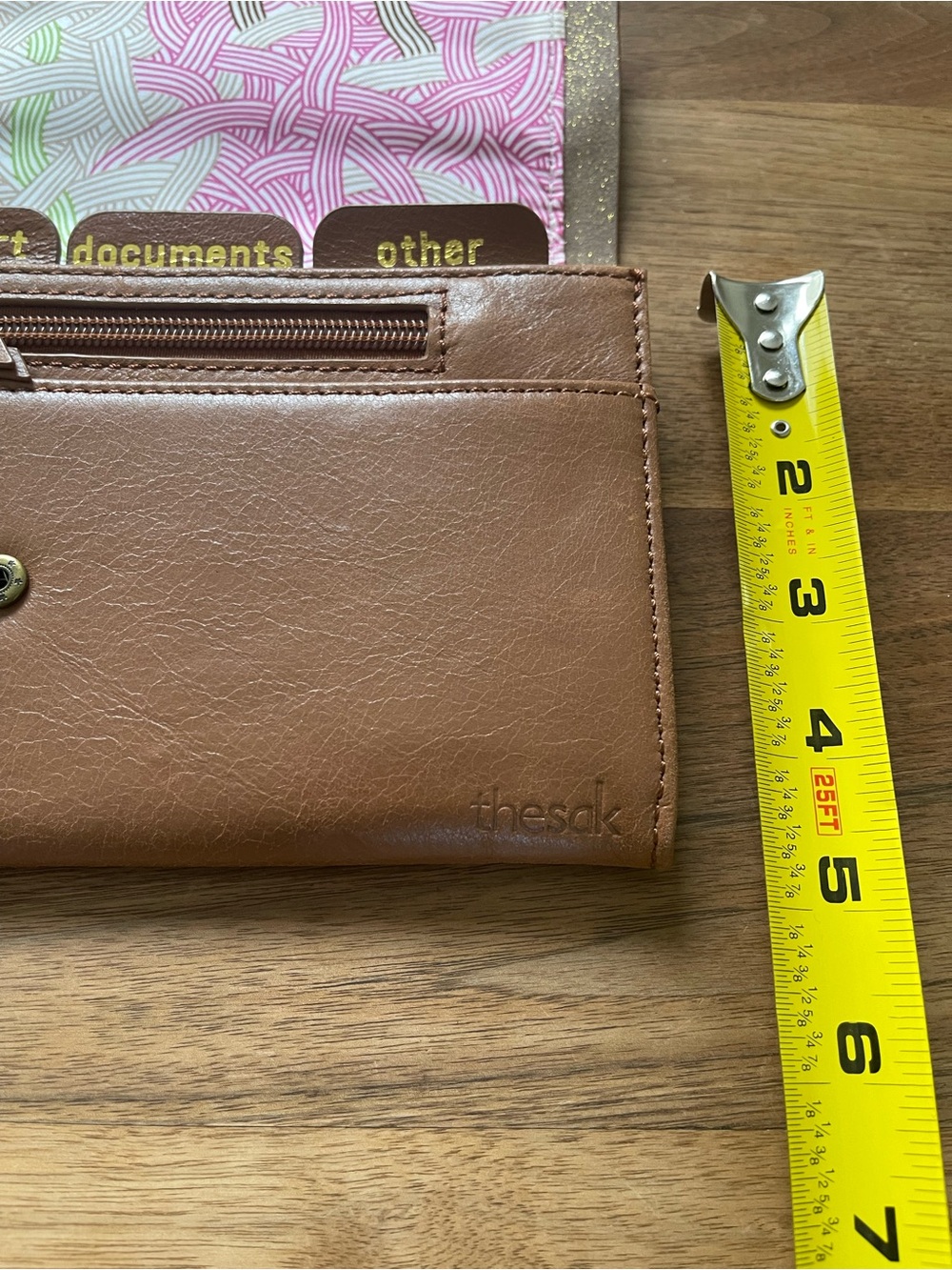 The Sak Brown Leather Passport & Ticket travel Wallet with Patterned Lining NWT - Picture 3 of 8